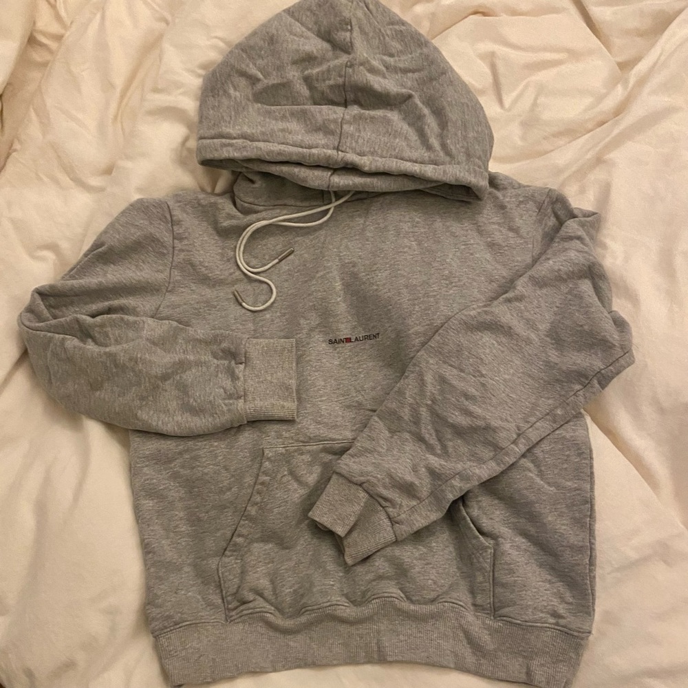 yves saint laurent square logo hoodie sweatshirt in heather gray